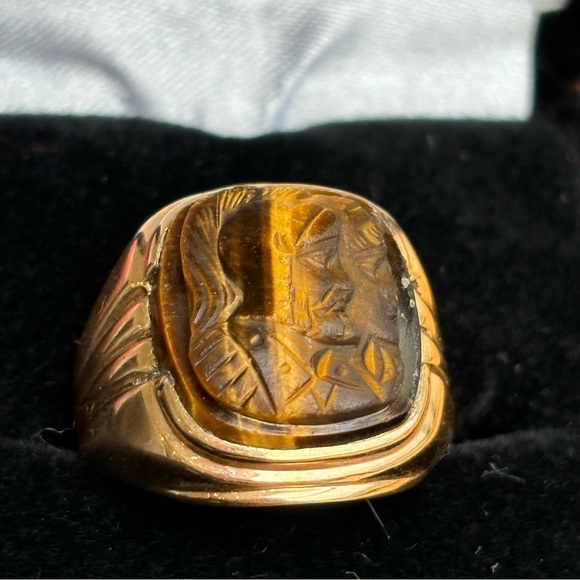 Vintage Estate Men's 10k Yellow Gold Tiger's Eye Cameo Ring Sz 8.75 - Picture 6 of 16